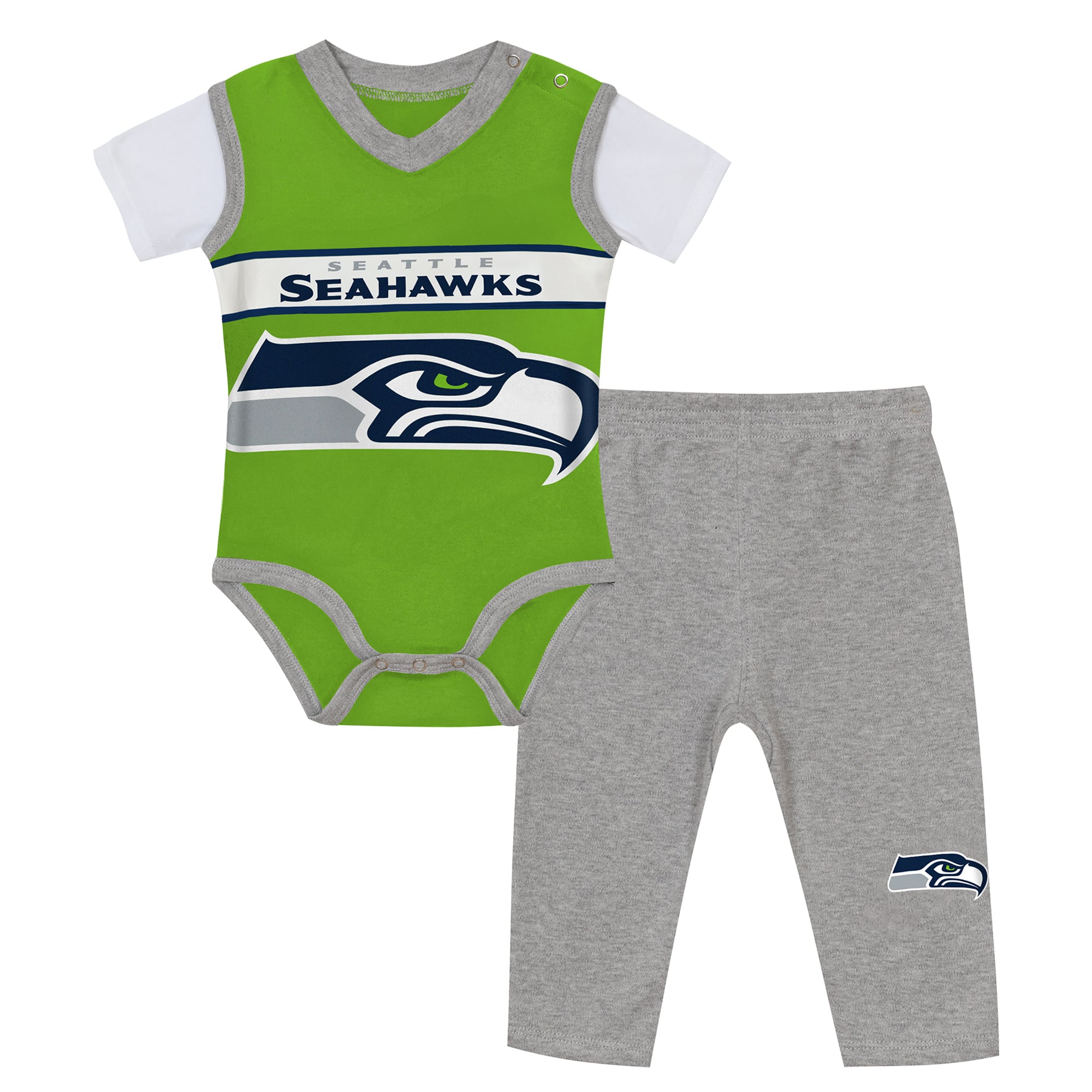 Ensemble body et pantalon deux pièces pour bébé Outerstuff vert fluo/gris chiné Seattle Seahawks
